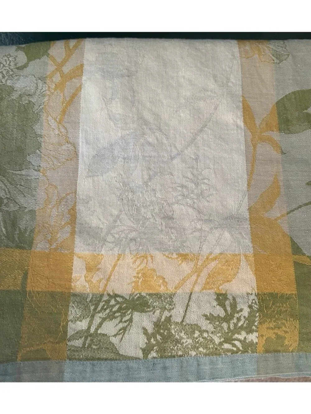 WILLIAMS SONOMA Jacquard Table Runner Botanical Butterfly Muted Green Gold 104